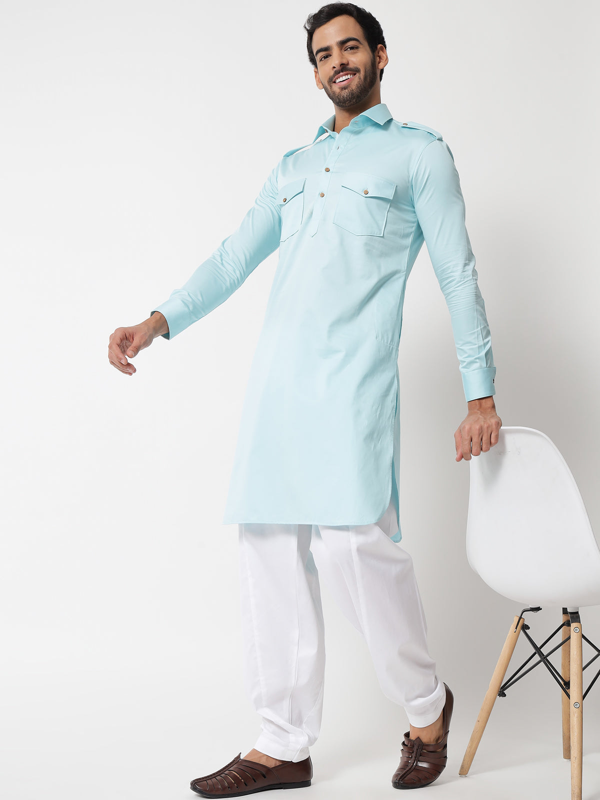 Coral Blue Pathani Kurta Prime Porter