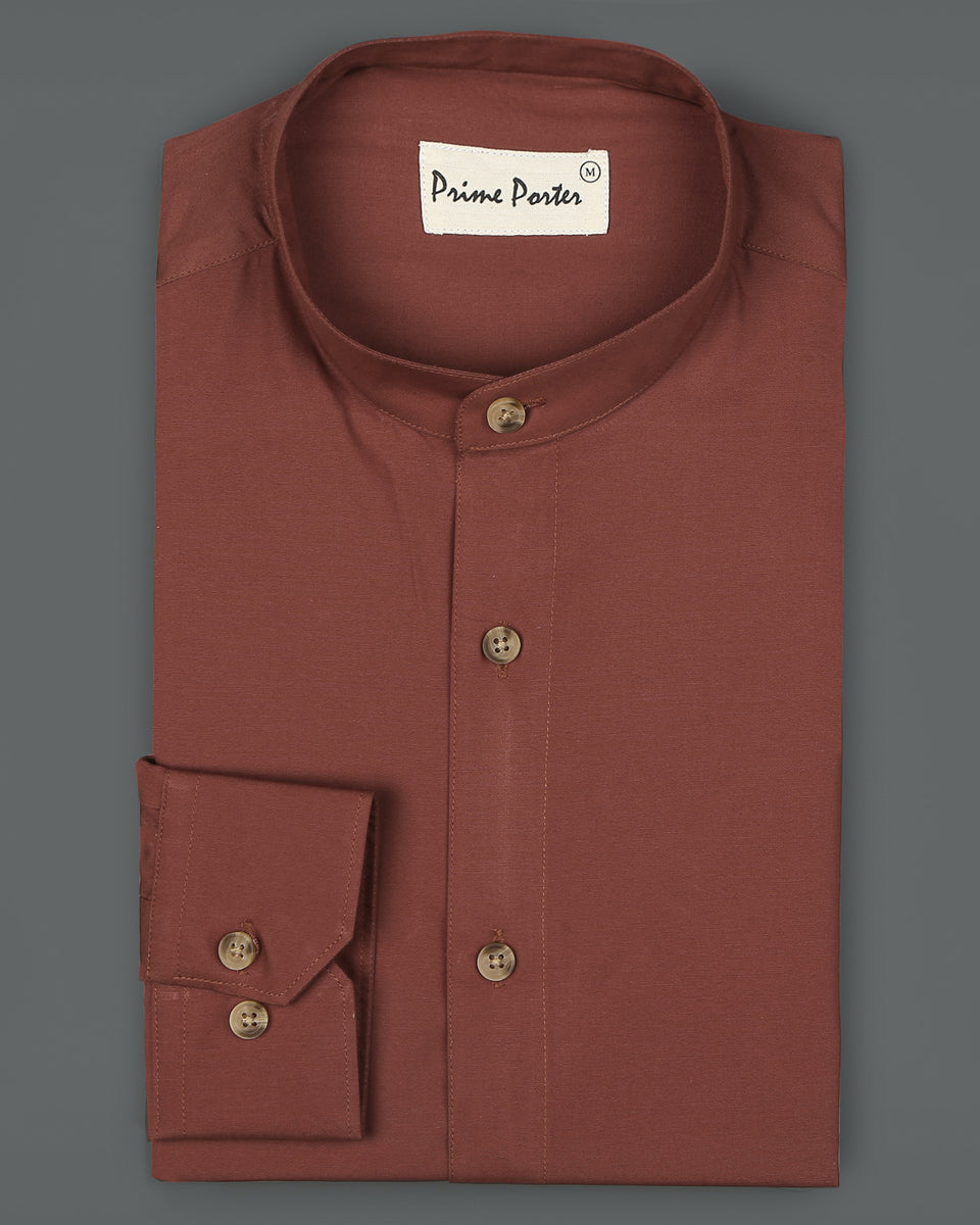 Rust Band Collar Shirt