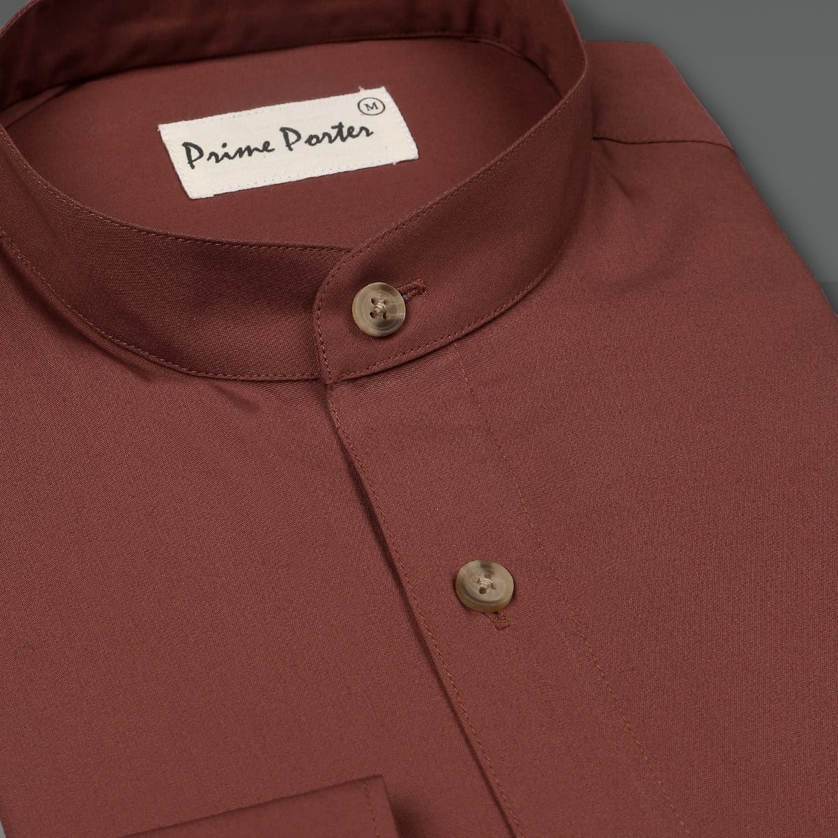 Rust Band Collar Shirt