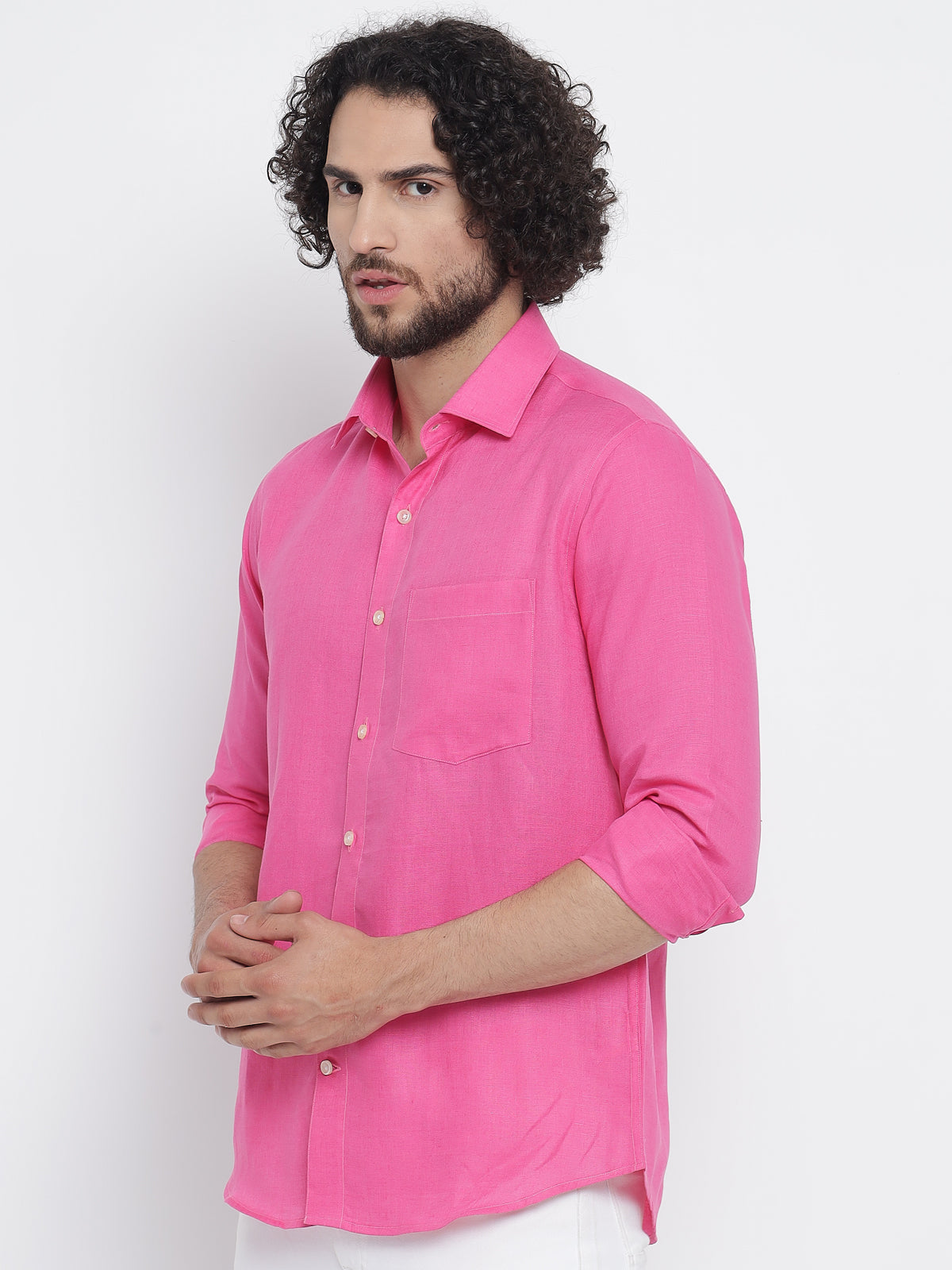 Mens Linen Shirt: FUCHSIA PINK - Pink House Mustique