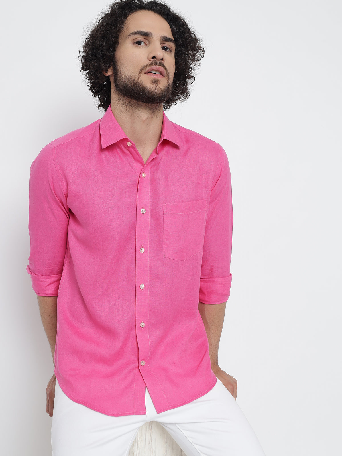 Mens Linen Shirt: FUCHSIA PINK - Pink House Mustique