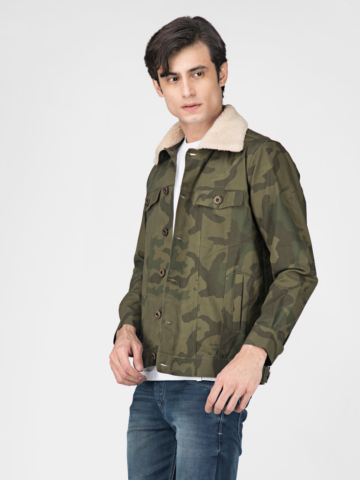 Y&R Men Stylish Camouflage Mid Length Jacket | Jackets, Denim jacket with  hoodie, Ripped jacket