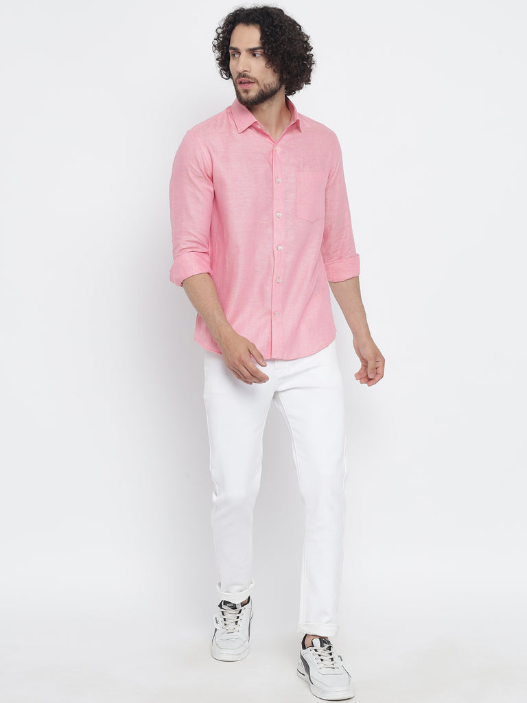 Salmon Pink Colour Pure Linen Shirt for men – Prime Porter