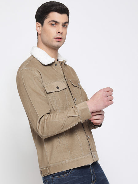 Beige Corduroy Jacket For Men 2