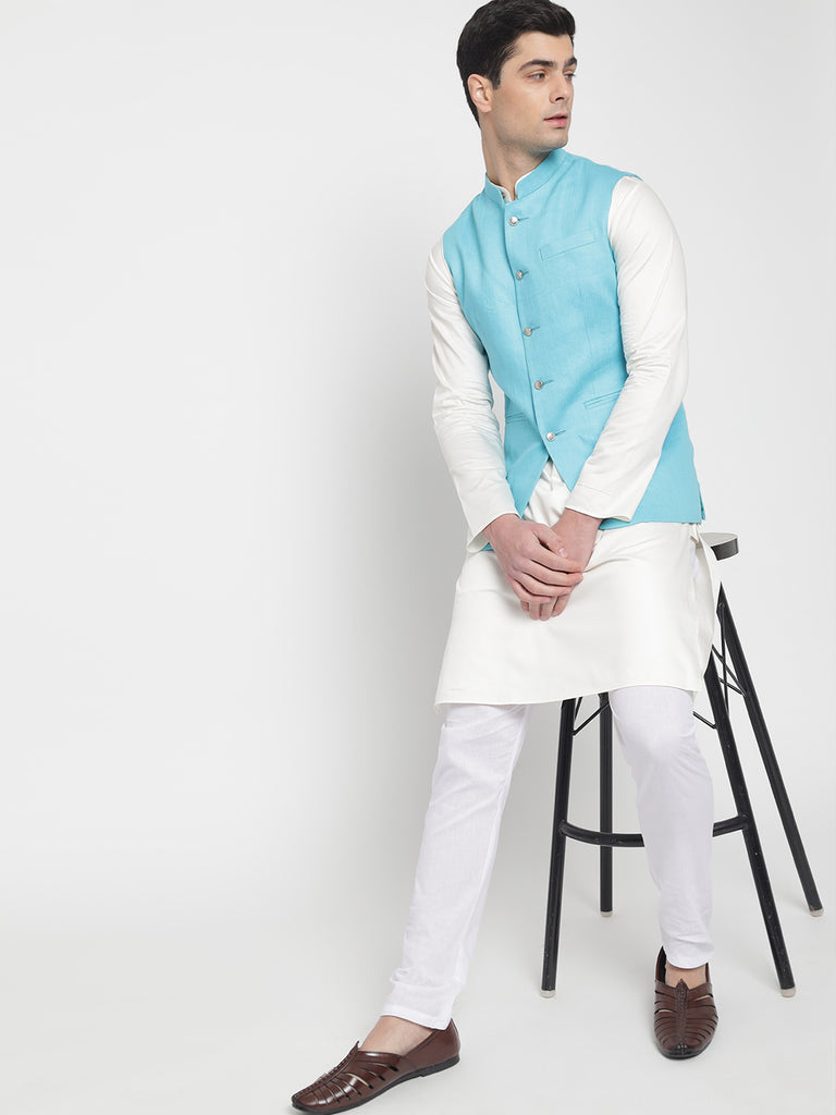 Buy Peter England Men Blue Nehru Jacket online